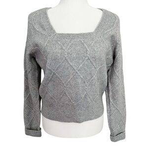 Anthropologie Gray Square Neck Cable Knit Sweater Women’s Size Medium NWT